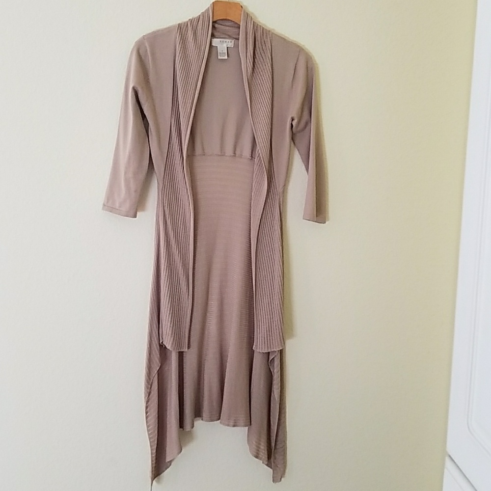 KENAR TAN OPEN LONG 3/4 SLEEVE CARDIGAN SWEATER